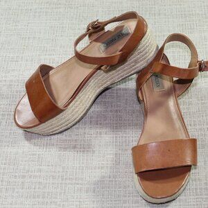 Steve Madden Rusy Cognac Leather and Espadrille Platform Sandals